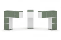 Надставка на стол низкая двухсторонняя + задняя стенка (5 шт.) + блок с 2-мя ящиками (2 шт.) + распашной фасад (3 шт.) CONCEPT CN.DNN-005 Кобо Белый бриллиант Белый металл_4