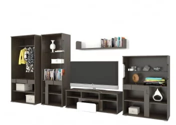 Стенка-горка в гостиную Марсель Венге Белый глянец