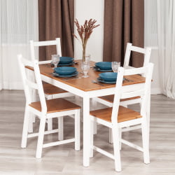 Обеденный комплект Соната (стол + 4 стула) / Sonata dining set массив сосны, стол: 120х75х73см стул :41х50х95см, антик/белый