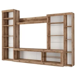 Современная стенка в гостиную Бастон Дуб делано/Черный глянец