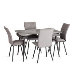 Раздвижной стол Lord Grey/Лорд Грей столешница керамика (глянцевая) / опоры металл, серый/черный, (120+30+30)x80x75 см