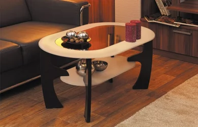 Овальный стол из стекла со вставкой из стекла овальный Сандал белый Венге