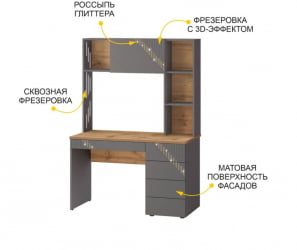 Письменный стол с надстройкой Монако 902.301 Дуб Вотан Оникс Графит