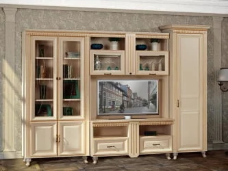 Настенный шкаф для гостиной Марлен 495 Кремовый белый Патина