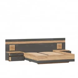 Кровать двуспальная 1600 с тумбами и декоративным щитом Фиджи 016 Дуб Золотой Антрацит