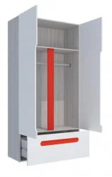 Детский шкаф для одежды Палермо Юниор 07 Белый глянец Ясень шимо светлый Красный