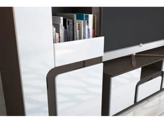 Стенка-горка в гостиную Марсель со шкафом Венге Белый глянец