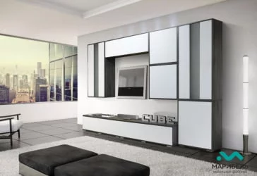 Настенный шкаф для гостиной Куб К02 Белый софт Черный ясень