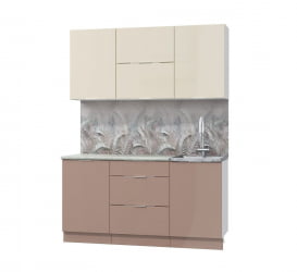 Кухня в гостиную Асти-латте 1.6, белый/ ваниль глянец/ кофе с молоком/ ПФ королевский опал (б/с 500)