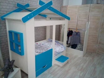 Ящик и ступенька для кровати Теремок Белый-Лазурь