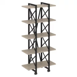 Стеллаж на колесных опорах - 5 полок ЛОФТ ВР.Л-МСТ.К-5.4В Металл черный Дуб Аттик / LOFT VR.L-MST.K-5.4V