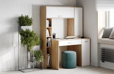 Парта школьная с полкой Калгари СК Дуб натуральный светлый/белый матовый