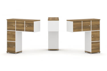 Надставка на стол низкая двухсторонняя + задняя стенка (5 шт.) + распашной фасад (5 шт.) CОНCЕПТ CН.ДНН-007 Сандал Янтарный Белый бриллиант Белый металл / CONCEPT CN.DNN-007