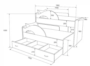 Кровать выкатная двухъярусная РАДУГА Без ящика Дуб млечный / Оранжевый