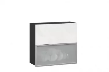 Шкаф кухонный 800 горизонтальный с 2 складными дверями комбинированный со стеклом Шервуд ЛД 281.981.000.088 Черный Белый глянец