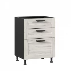 Тумба кухонная 600 с 3 ящиками ЛЮКС (4) Тип 1 Винченца ЛД 234.910.000.069 Черный Дуб Крафт белый