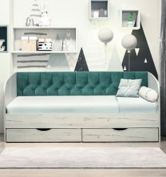 Кровать с продольной мягкой спинкой Софа №13 (800х1900) Дуб Крафт серый Велюр 338