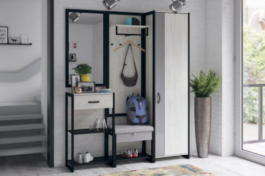 Модульный шкаф в гостиную Техно 356 Дуб Крафт белый Серый шифер