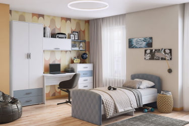 Детская кровать Стич, ясень анкор светлый/серо-голубой