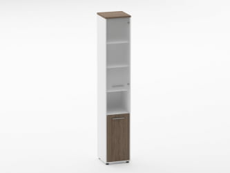 Шкаф 5 узкий верх стеклянная дверь, низ закрытый, с нишей Дека 10.23.18Пр Дуб Верцаска/Белый / Deka