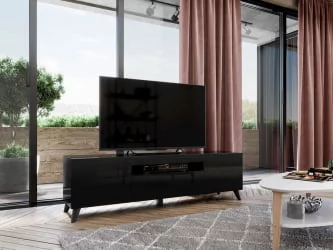 Тумба под ТВ Бруклин 1600 с опорами Черный глянец