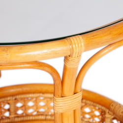 Комплект ПЕЛАНГИ 02/15 ( стол со стеклом + 4 кресла ) [с подушками] ротанг, кресло 65х65х77см, стол диаметр 64х61см, Хоней (мед) / PELANGI Honey