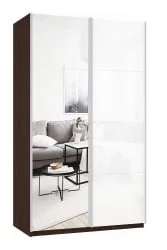 Шкаф-купе двухдверный Прайм 1600 Зеркало/Белое стекло Венге