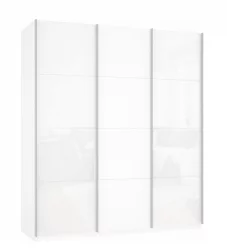 Шкаф-купе трехдверный Прайм 2100 Белое стекло/ДСП/Белое стекло Белый снег