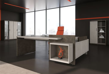 Стол руководителя правый WOOD&STONE СФ-531212 Дрифтвуд Бетон Чикаго темный