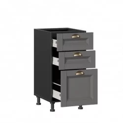 Тумба кухонная 400 с 3 ящиками ЛЮКС (4) Амели-3 ЛД 299.880.000.064 Черный Оникс серый