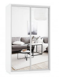 Белый шкаф-купе с зеркалом Экспресс Дуо Экспенс 1400х2400х Белый снег / 1400х2400h