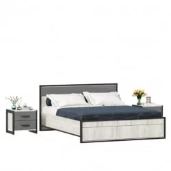 Кровать двуспальная 1600 с подъемным механизмом с тумбами Техно 07 Дуб Крафт белый Серый шифер