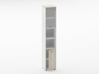 Шкаф 5 узкий верх стеклянная дверь, низ закрытый, две полки открытые Дека 10.23.19Пр Дуб Сантана светлый/Белый / Deka