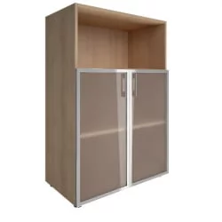 Шкаф книжный средний со стеклом в раме Lacobel без топа YALTA LT-ST 2.2R white Снежная Патина