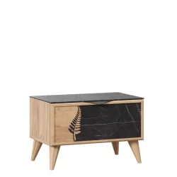 Тумба прикроватная Шелли левая с декоративным щитом Камень Пьетра чёрный