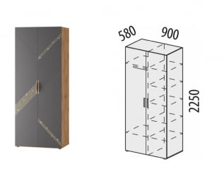 Шкаф для одежды с полками и штангой (лев/прав) Монако 902.13 Дуб Вотан Графит