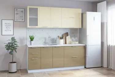 Кухня под заказ СОФТ В 2 (врезная мойка) глянец ваниль/кофе с молоком