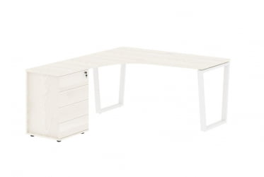 Стол эргономичный с тумбой левый ЕДИС ЕВCЕТ 1518 Л Ясень Траун Белый / EDIS EVCET L