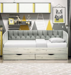 Кровать с продольной мягкой спинкой Софа №13 (800х1900) Дуб Сонома светлый Велюр 338