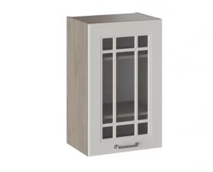 Шкаф навесной со стеклом Одри В_72-45_1ДРс  Дуб Сонома трюфель/Бежевый шелк