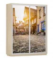 Шкаф-купе с фотопечатью Экспресс Дуо 1600х2200х Улица/Ясень шимо светлый / 1600х2200h