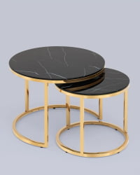 Журнальный столик Селена 60 и 45 см стекло Черный мрамор сталь золото