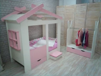 Стеллаж-вешалка Зайка Белый-Розовый