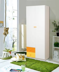 Шкаф 2-х дверный с ящиками Радуга Белый/Оранжевый/Желтый