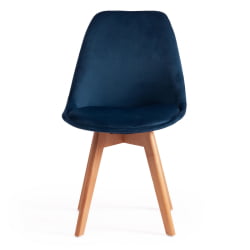 Стул TULIP SOFT (mod. 74) вельвет/дерево , 54 х 47 х 83 см , синий (HLR 63)/натуральный