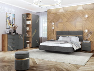Комплект мебели для спальни Монако 902 №2 Дуб Вотан Оникс Графит Десерт Серый
