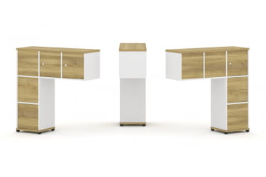 Надставка на стол низкая двухсторонняя + задняя стенка (5 шт.) + блок с 2-мя ящиками (2 шт.) + распашной фасад (3 шт.) CОНCЕПТ CН.ДНН-005 Дуб Винченцо Белый бриллиант Черный металл / CONCEPT CN.DNN-005