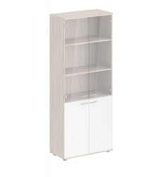 Шкаф высокий четырехдверный со стеклом Сигма СГ.811.ОЛ.ВХ.ГЛ Дуб светлый Белый / Sigma SG.811.OL.WH.GL