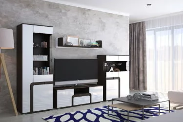 Стенка-горка в гостиную Марсель со шкафом Венге Белый глянец