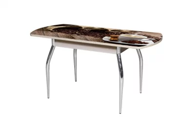 Стол раздвижной 1,45 Грация, СТЕКЛО, опоры изогнутые ХРОМ, Дуб беленый/R012